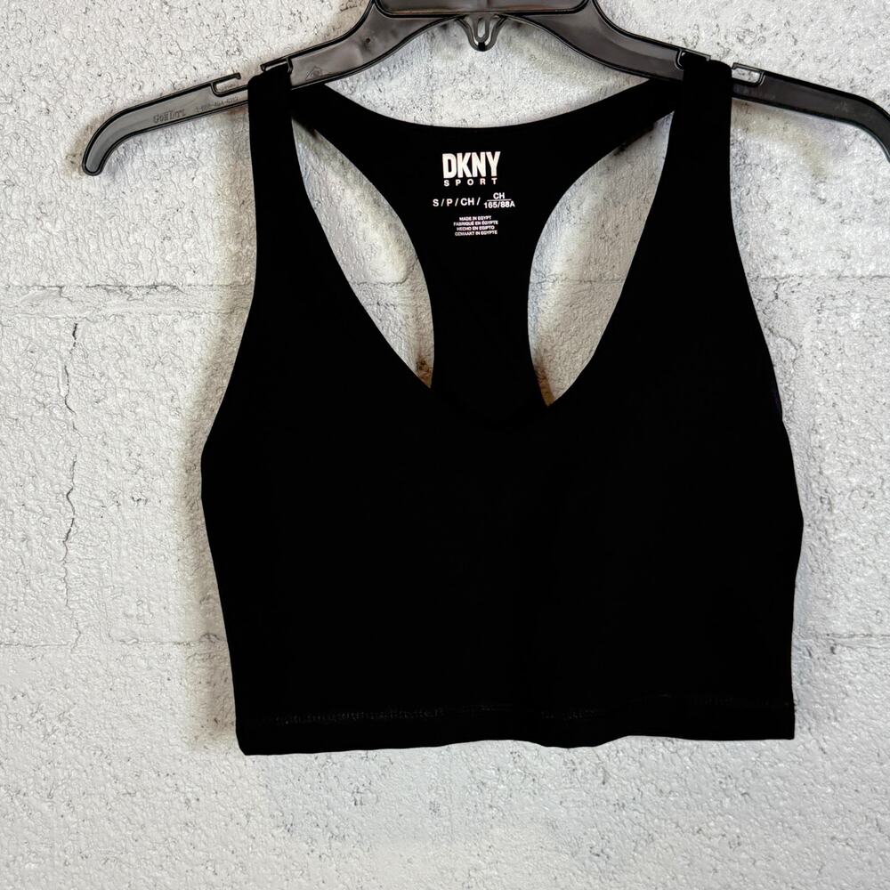 DKNY Sport Super Soft Compression V neck Racerback Cropped Tank Top, Black Small